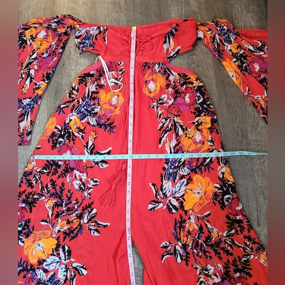 Free People Falling Flowers Jumpsuit Womens M Red Multi Floral Cutout Flowy Boho - Picture 14 of 16